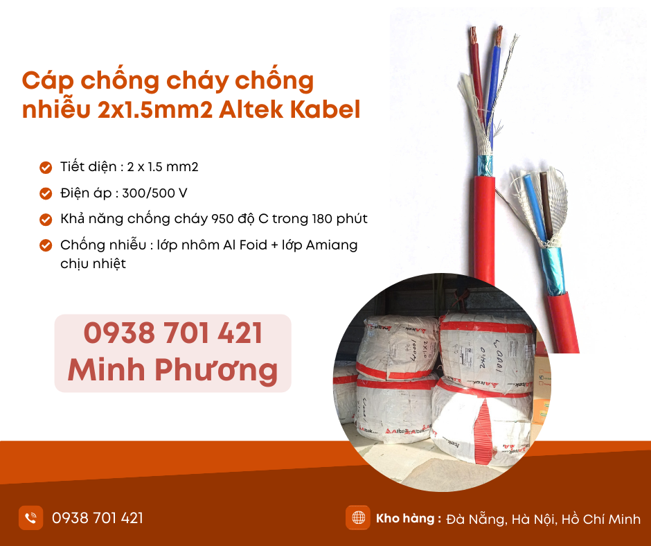 Cáp chống cháy chống nhiễu 2x1.5 Altek Kabel phân phối Đà Nẵng, Hà Nội, HCM